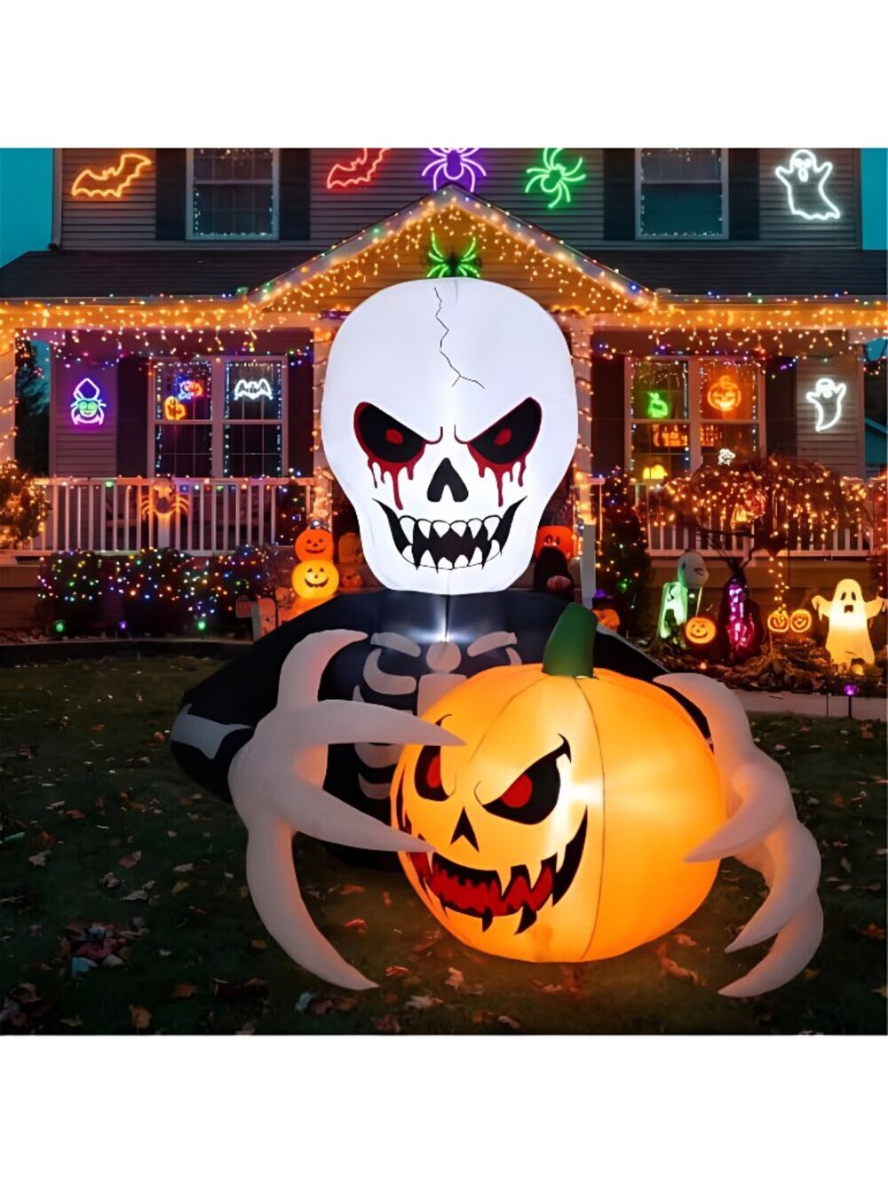 Gardwin 7 FT Halloween Inflatables Skeleton Reaper with Jack-o'-Lantern Outdoor